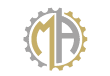 Interlocked 'M' and 'A' in a gold and silver gear.
