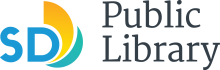 The letters "SD" in blue with a yellow and green swoosh next to the words "Public Library" in black. 